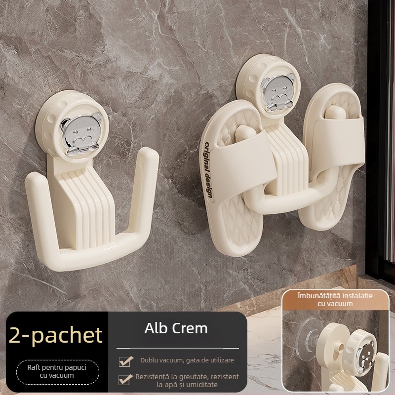Raft pentru papuci de baie, cu ventuză, montat pe perete, din plastic, 1 nivel, stil modern minimalist pentru baie