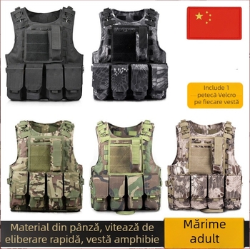 Vesta balistică tactică cu design camuflaj, rezistentă la înțepături, eliberare rapidă prin sârmă de oțel, amfibie și armură ușoară cu trei niveluri