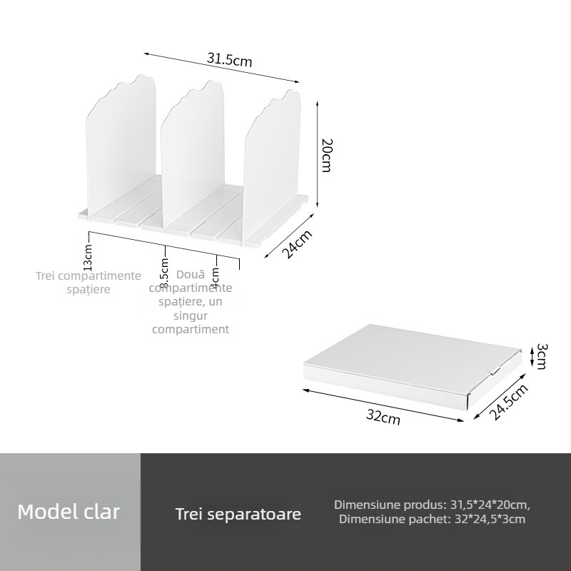 Organizator de birou pentru depozitare, cu divider de 3 etaje, din plastic, pliabil și portabil, fără găuri