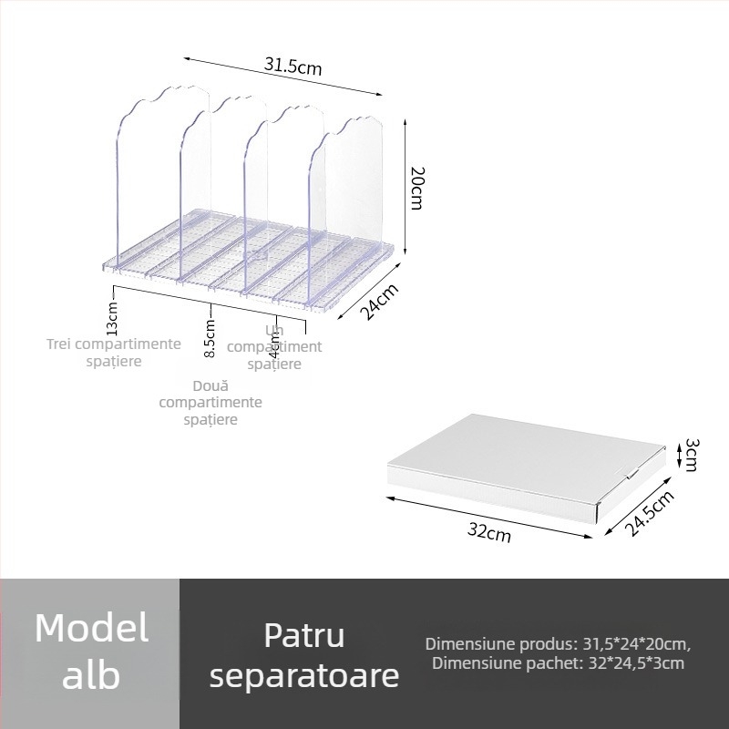 Organizator de birou pentru depozitare, cu divider de 3 etaje, din plastic, pliabil și portabil, fără găuri