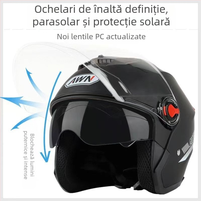 Cască AWN 3/4 cu vizieră dublă, ABS, certificat 3C, all-season, pentru vehicule electrice și navete zilnice