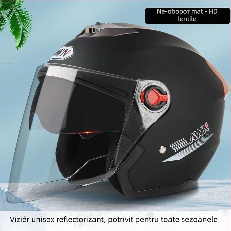 Cască AWN 3/4 cu vizieră dublă, ABS, certificat 3C, all-season, pentru vehicule electrice și navete zilnice