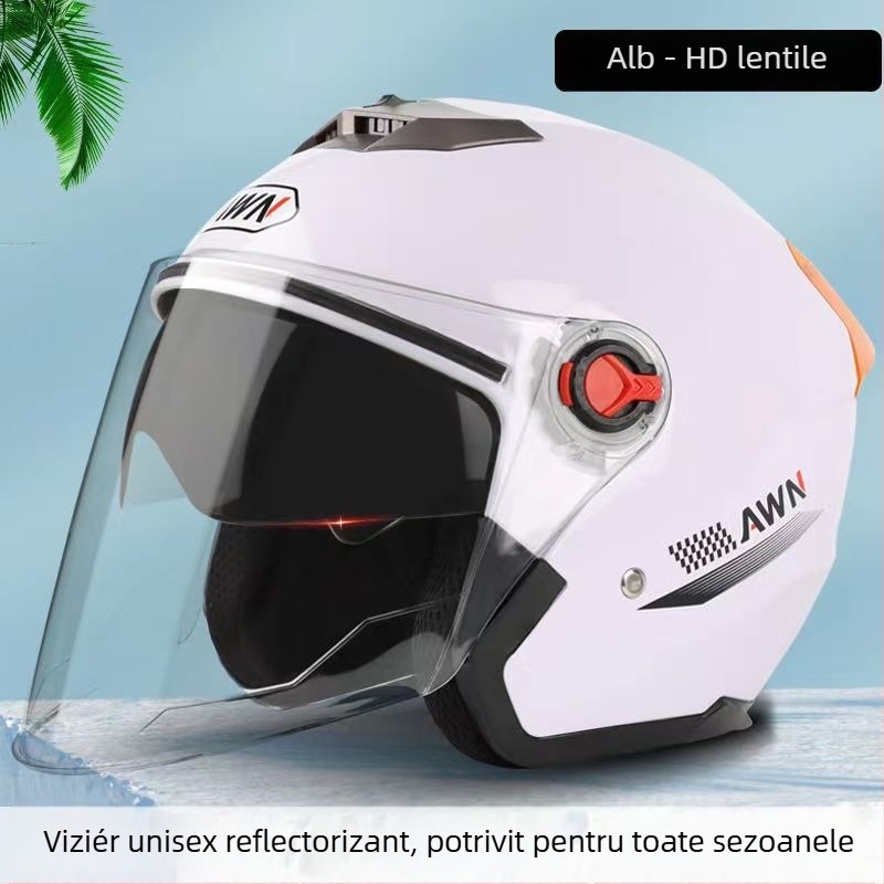 Cască AWN 3/4 cu vizieră dublă, ABS, certificat 3C, all-season, pentru vehicule electrice și navete zilnice