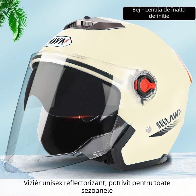 Cască AWN 3/4 cu vizieră dublă, ABS, certificat 3C, all-season, pentru vehicule electrice și navete zilnice