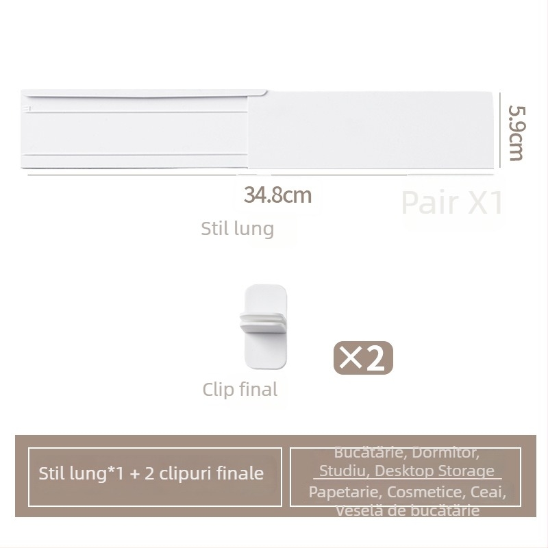 Organizator plastic pentru sertarul de bucătărie cu separator telescopic, stil japonez, 1 strat, instalare cu ventuză pe perete, Mai Qi