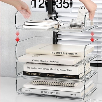 Cutie organizator de birou, stivuibilă, pentru documente A4, material PET, capacitate 12 L