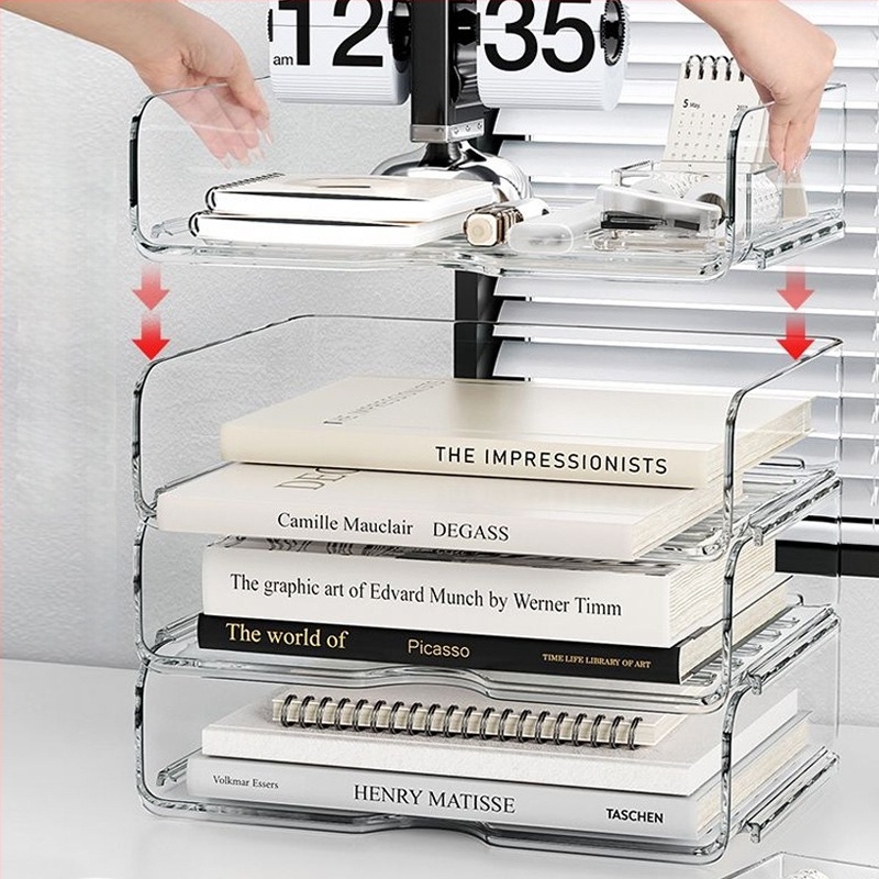 Cutie organizator de birou, stivuibilă, pentru documente A4, material PET, capacitate 12 L