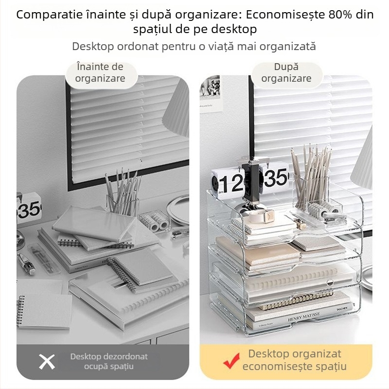 Cutie organizator de birou, stivuibilă, pentru documente A4, material PET, capacitate 12 L