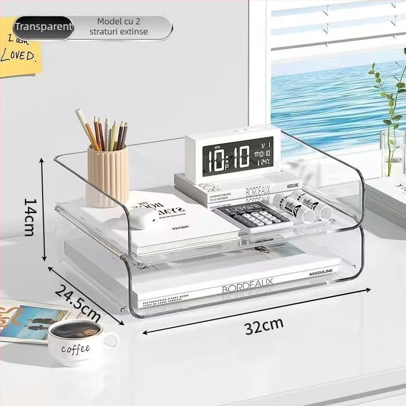 Cutie organizator de birou, stivuibilă, pentru documente A4, material PET, capacitate 12 L