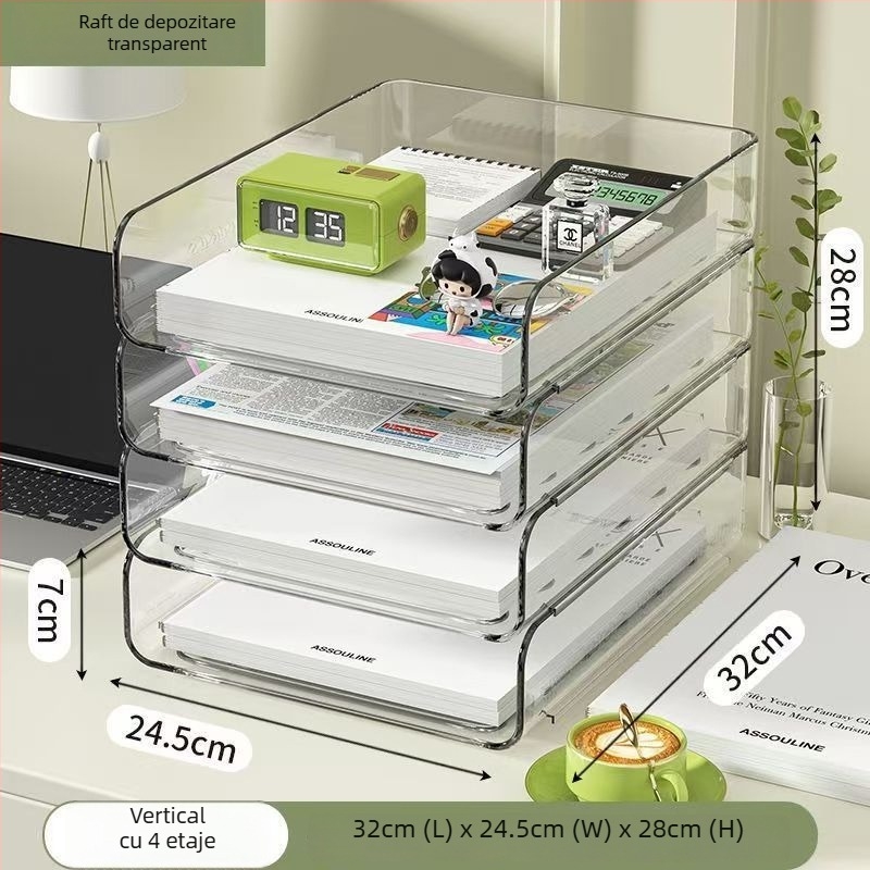 Cutie organizator de birou, stivuibilă, pentru documente A4, material PET, capacitate 12 L