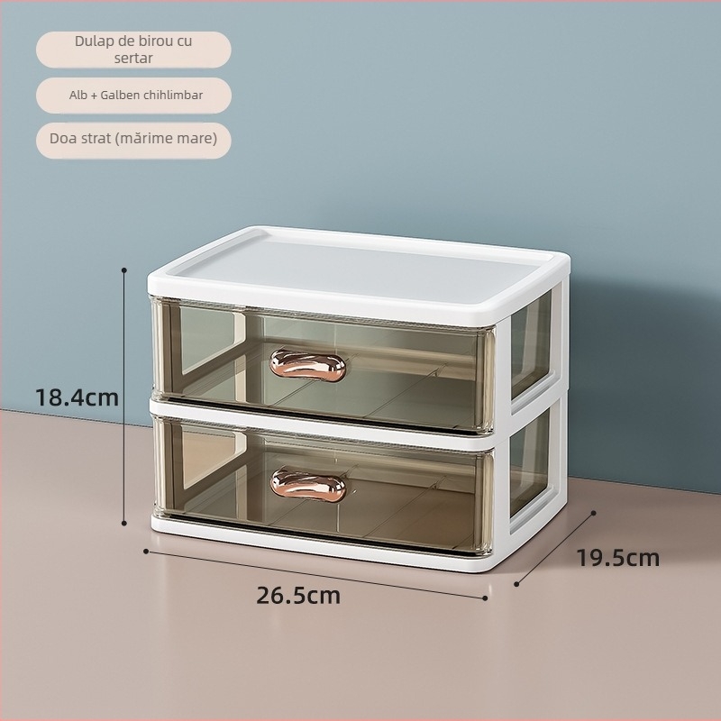 Cutie de depozitare pentru birou cu sertar W860 – Organizator din plastic, stackabil, pentru papetărie și cosmetice (Model: W860; Material: Plastic; Utilizare: birou/dormitor/baie)