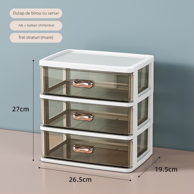 Cutie de depozitare pentru birou cu sertar W860 – Organizator din plastic, stackabil, pentru papetărie și cosmetice (Model: W860; Material: Plastic; Utilizare: birou/dormitor/baie)