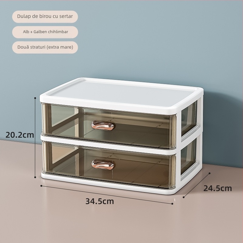 Cutie de depozitare pentru birou cu sertar W860 – Organizator din plastic, stackabil, pentru papetărie și cosmetice (Model: W860; Material: Plastic; Utilizare: birou/dormitor/baie)