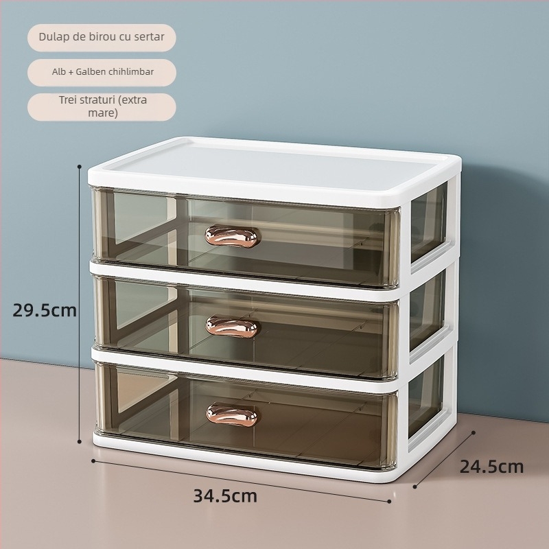 Cutie de depozitare pentru birou cu sertar W860 – Organizator din plastic, stackabil, pentru papetărie și cosmetice (Model: W860; Material: Plastic; Utilizare: birou/dormitor/baie)