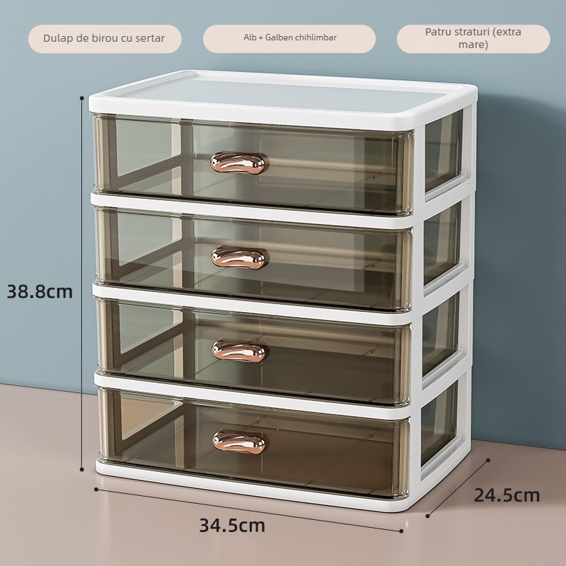 Cutie de depozitare pentru birou cu sertar W860 – Organizator din plastic, stackabil, pentru papetărie și cosmetice (Model: W860; Material: Plastic; Utilizare: birou/dormitor/baie)