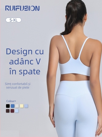 Sutien sport cu bretele subțiri, cupă completă cu formă subțire, bretele fixe duble, material principal 80% nylon / 20% spandex, căptușeală: spandex