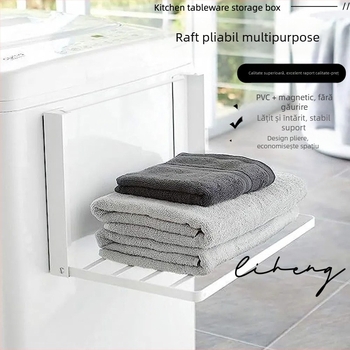 Raft magnetic pliabil pe perete pentru mașina de spălat și frigider, fără instalare, din fier, 1 etaj, stil modern minimalist, potrivit pentru baie și spațiul de spălat