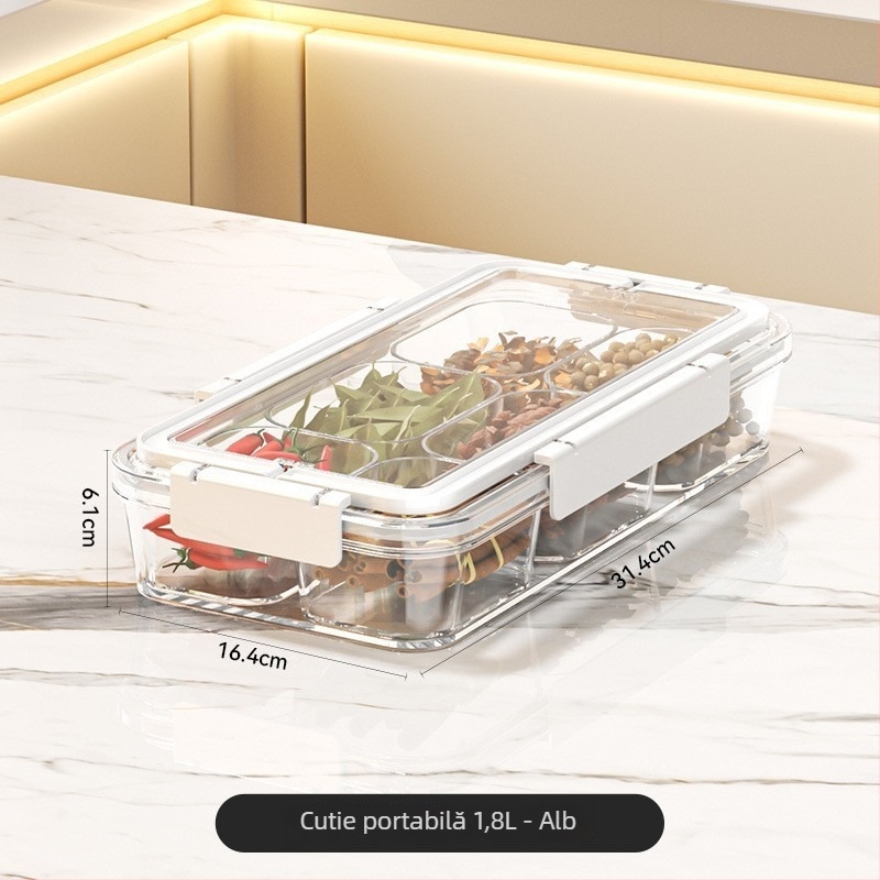 Cutie de depozitare pentru condimente, rezistentă la umezeală și etanșă, de calitate alimentară, pătrată, capacitate 2.1–3 L