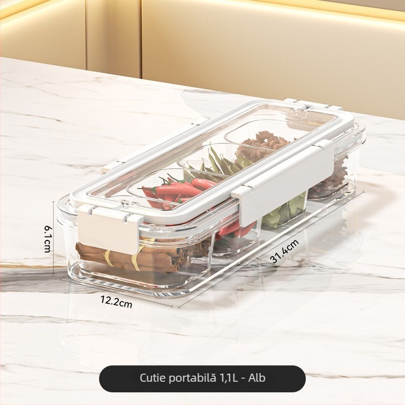 Cutie de depozitare pentru condimente, rezistentă la umezeală și etanșă, de calitate alimentară, pătrată, capacitate 2.1–3 L