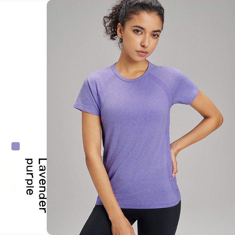 Tricou de yoga pentru exterior pentru femei: respirabil, foarte elastic și uscare rapidă; material din amestec de fibre chimice; compoziție: 63% nylon + 37% poliester; mânecă scurtă; croială slim; lungime până la șold; pentru femei.