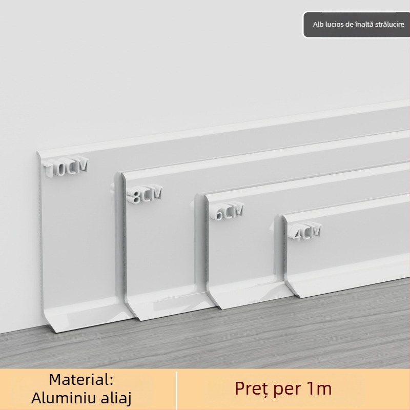 Plintă din aluminiu autoadezivă – montare fără găuri, fixare cu adeziv, stil plat modern minimalist