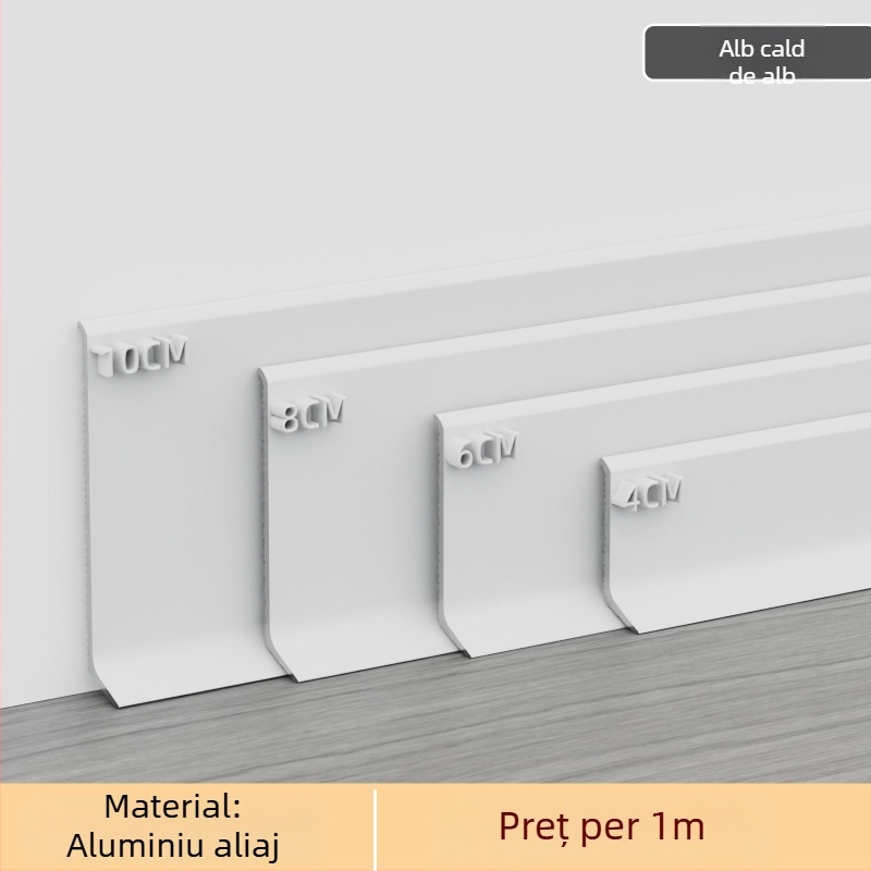 Plintă din aluminiu autoadezivă – montare fără găuri, fixare cu adeziv, stil plat modern minimalist