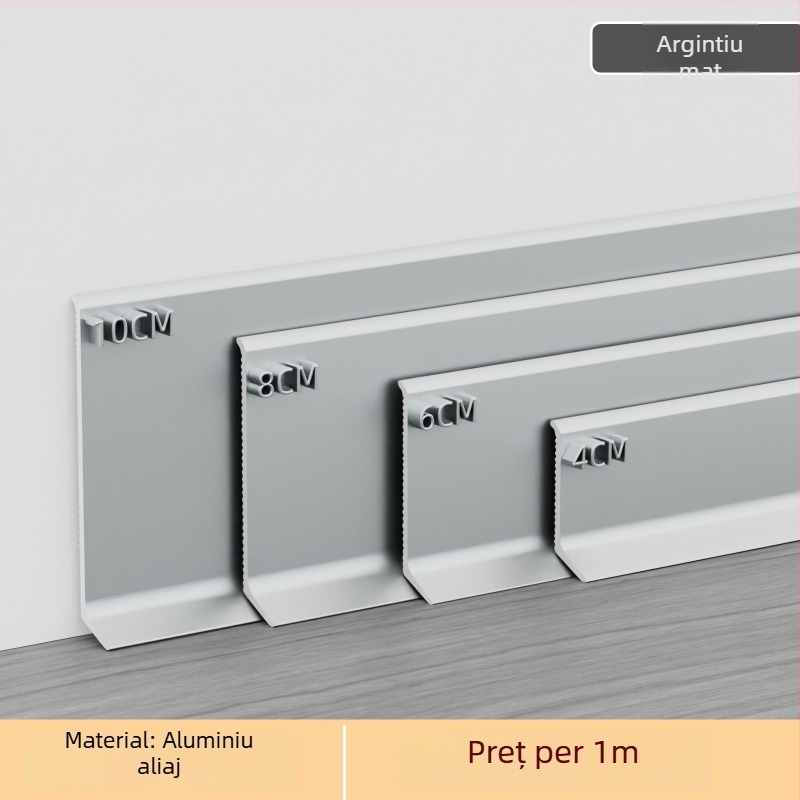 Plintă din aluminiu autoadezivă – montare fără găuri, fixare cu adeziv, stil plat modern minimalist