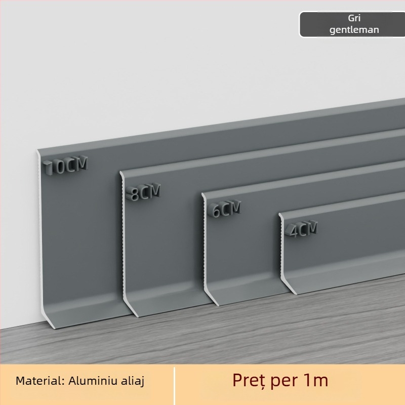 Plintă din aluminiu autoadezivă – montare fără găuri, fixare cu adeziv, stil plat modern minimalist