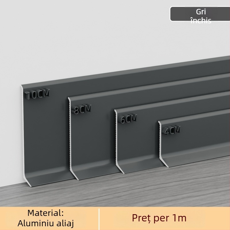 Plintă din aluminiu autoadezivă – montare fără găuri, fixare cu adeziv, stil plat modern minimalist