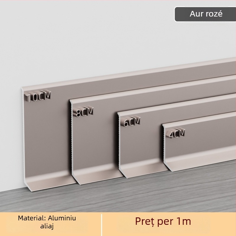 Plintă din aluminiu autoadezivă – montare fără găuri, fixare cu adeziv, stil plat modern minimalist