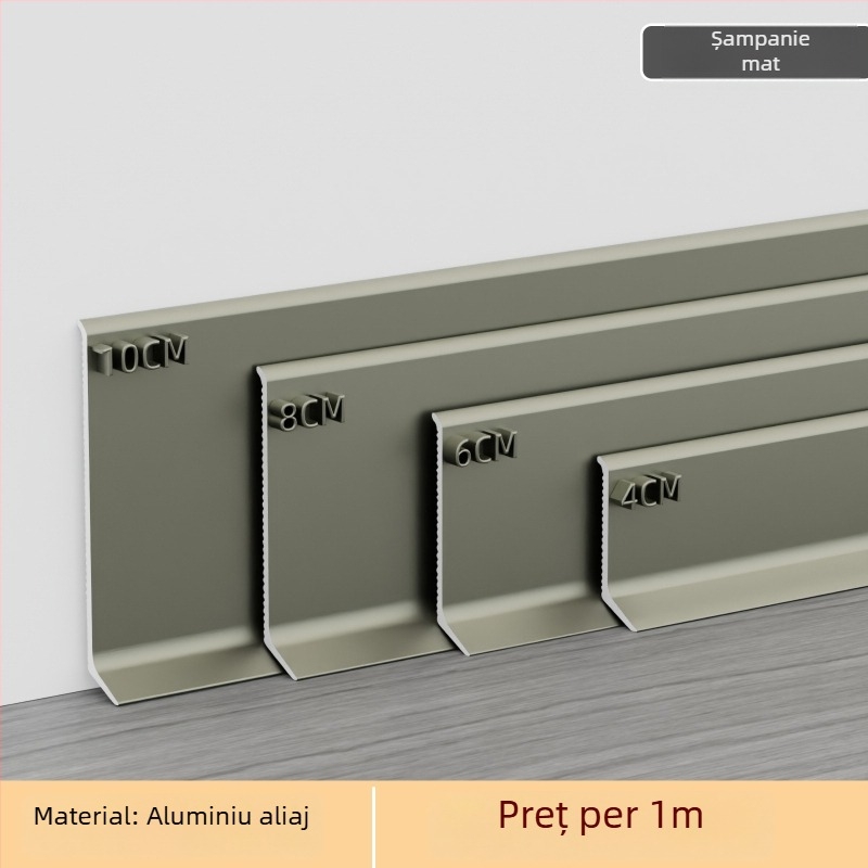 Plintă din aluminiu autoadezivă – montare fără găuri, fixare cu adeziv, stil plat modern minimalist