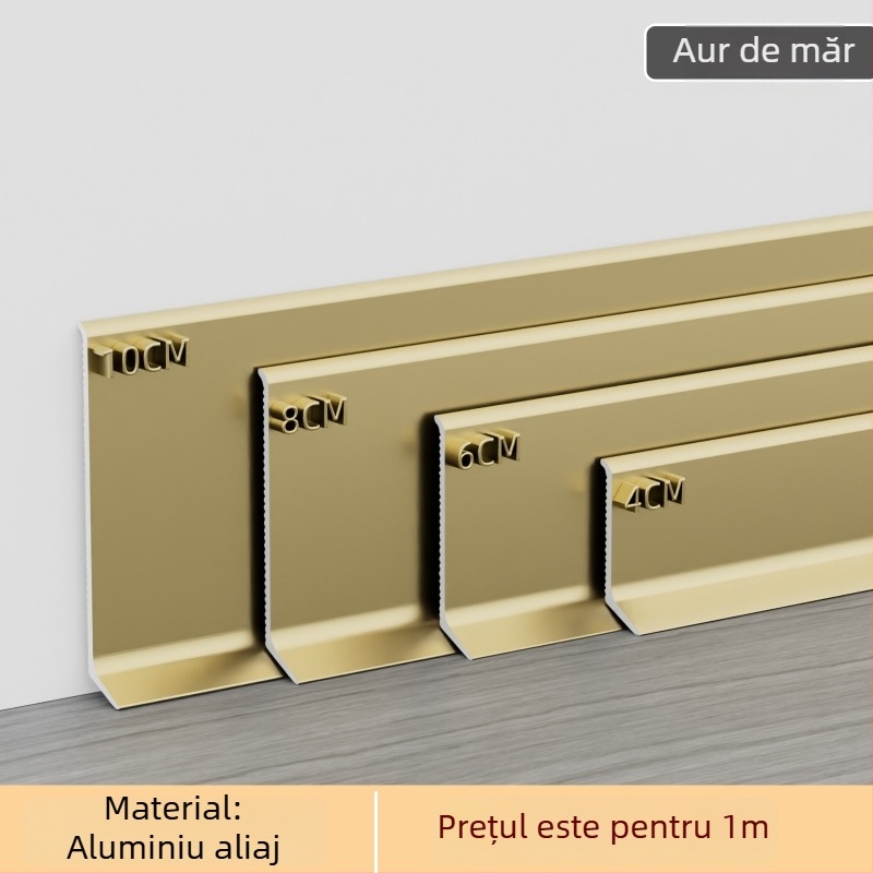 Plintă din aluminiu autoadezivă – montare fără găuri, fixare cu adeziv, stil plat modern minimalist