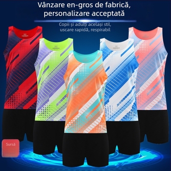 Vesta de alergare cu dungi, 100% poliester, respirabilă și uscare rapidă, pentru atletism pe pistă