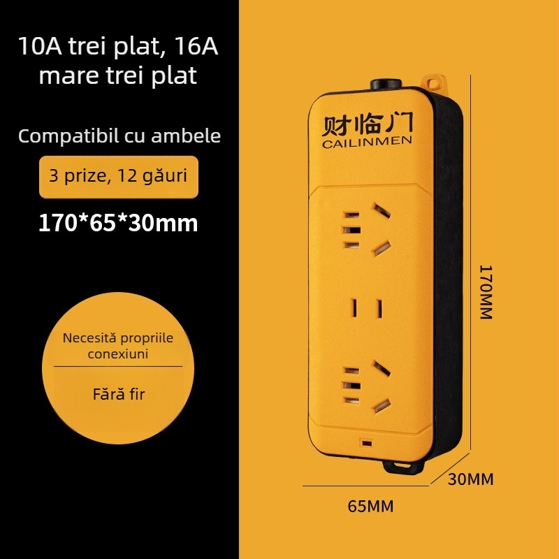 Prelungitor cu mai multe prize și capac de protecție, putere mare, standard național, 10A, 220–240V, 2500W, CCC certificat