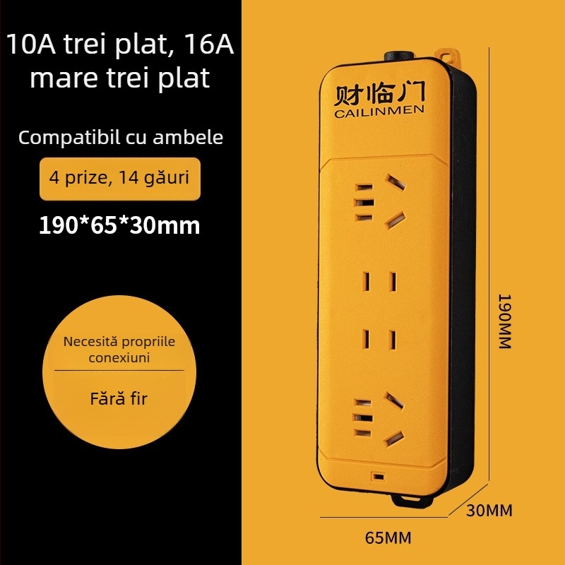 Prelungitor cu mai multe prize și capac de protecție, putere mare, standard național, 10A, 220–240V, 2500W, CCC certificat