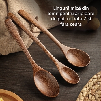 Lingură de bucătărie din lemn, cu mâner lung, potrivită pentru alimente, fără lac, rezistentă la temperaturi înalte