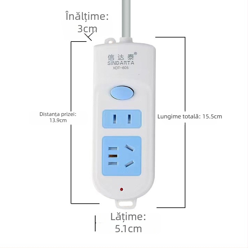 Prelungitor cu conductori din cupru, 10A, 100-250V, 2000W, carcasă din PP ignifug