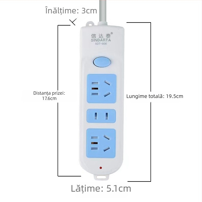 Prelungitor cu conductori din cupru, 10A, 100-250V, 2000W, carcasă din PP ignifug