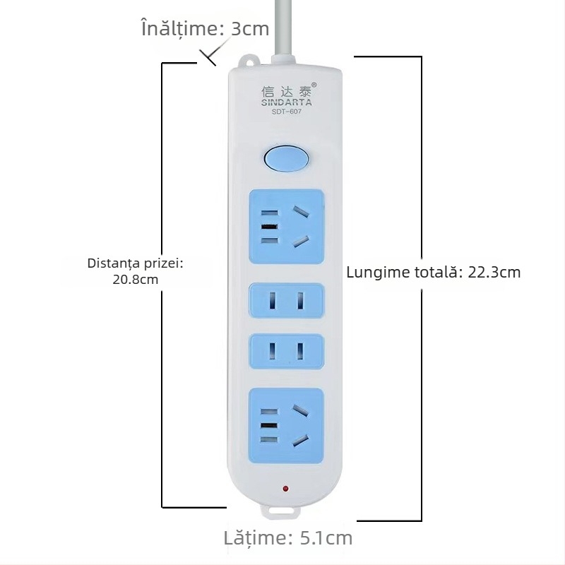 Prelungitor cu conductori din cupru, 10A, 100-250V, 2000W, carcasă din PP ignifug