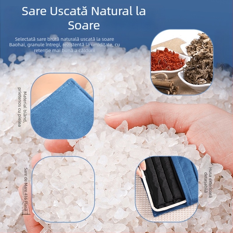 Sac de compresie caldă cu sare de mare, electric, pentru uz casnic, 40–70°C, 100W, 220V, 2,2 kg, 1–12 trepte de reglaj, protecție talie/ umeri/ genunchi