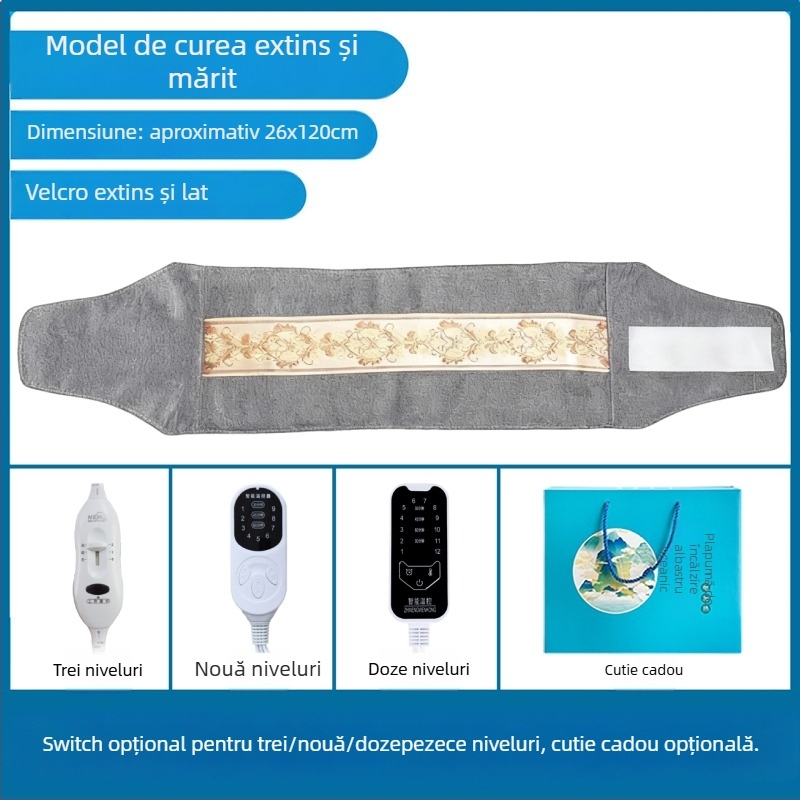 Sac de compresie caldă cu sare de mare, electric, pentru uz casnic, 40–70°C, 100W, 220V, 2,2 kg, 1–12 trepte de reglaj, protecție talie/ umeri/ genunchi