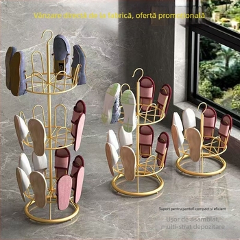 Raft rotativ pentru pantofi pe podea din oțel cu carbon – depozitare multifuncțională pentru interior/ exterior, fără găuri