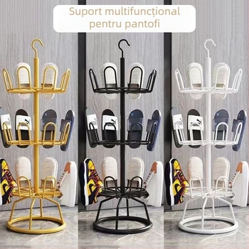 Raft rotativ pentru pantofi pe podea din oțel cu carbon – depozitare multifuncțională pentru interior/ exterior, fără găuri