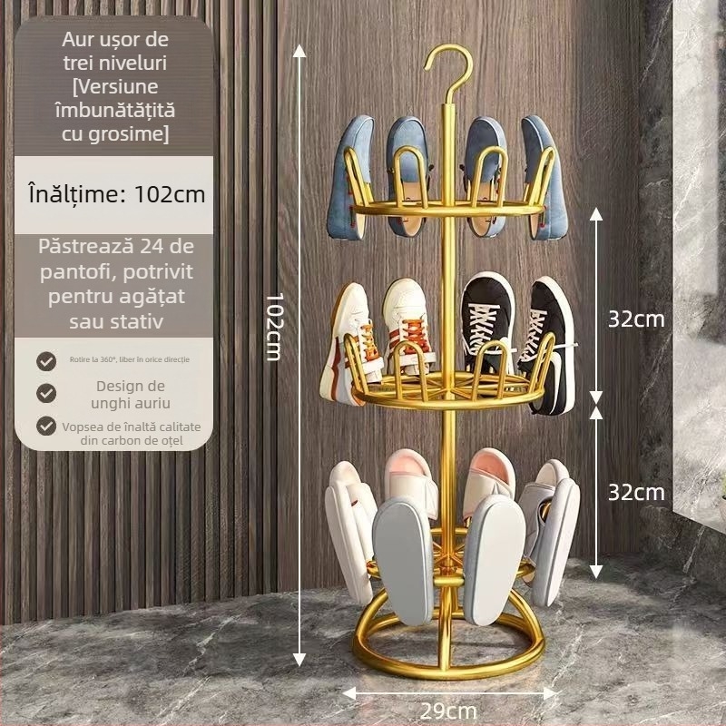Raft rotativ pentru pantofi pe podea din oțel cu carbon – depozitare multifuncțională pentru interior/ exterior, fără găuri