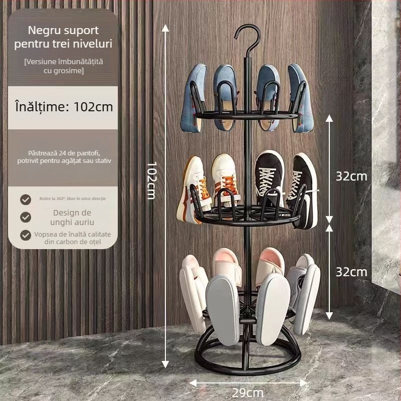Raft rotativ pentru pantofi pe podea din oțel cu carbon – depozitare multifuncțională pentru interior/ exterior, fără găuri