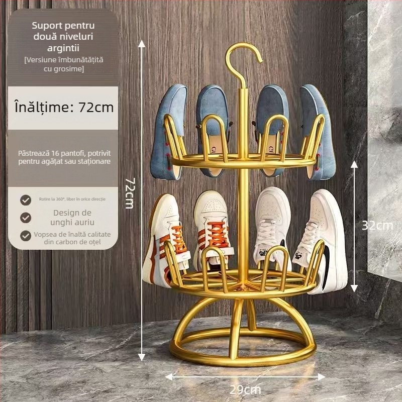 Raft rotativ pentru pantofi pe podea din oțel cu carbon – depozitare multifuncțională pentru interior/ exterior, fără găuri