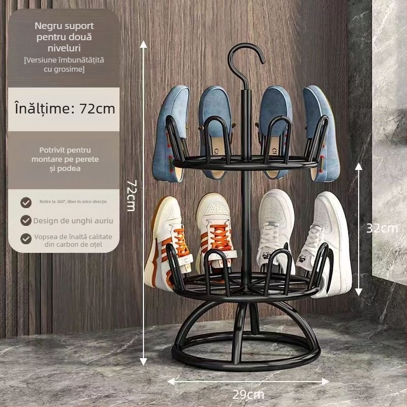 Raft rotativ pentru pantofi pe podea din oțel cu carbon – depozitare multifuncțională pentru interior/ exterior, fără găuri