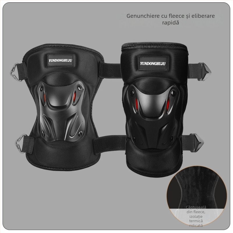 Protecții pentru genunchi și coate pentru ciclism, cu carcasă rigidă, căptușite cu fleece, rezistente la vânt, protecție de iarnă