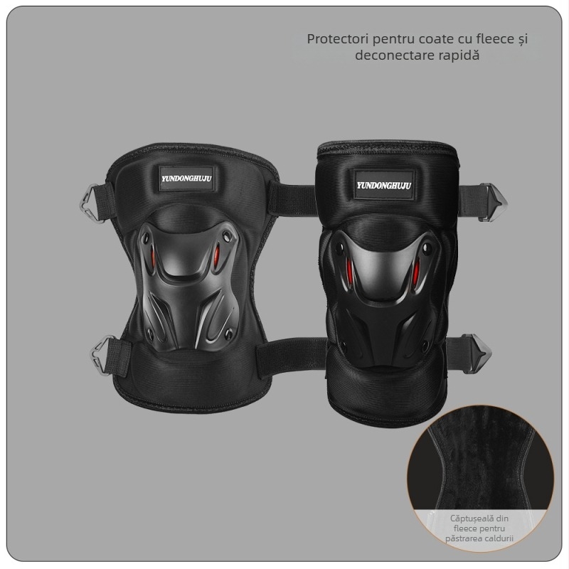 Protecții pentru genunchi și coate pentru ciclism, cu carcasă rigidă, căptușite cu fleece, rezistente la vânt, protecție de iarnă