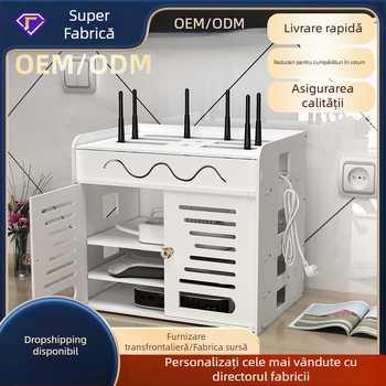 Cutie de depozitare pentru router, structură PVC cu 4 niveluri, organizator cabluri rezistent la praf și umezeală, design simplu și modern, 1 bucată